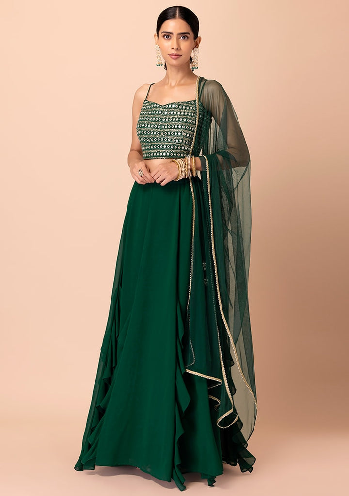 Stunning Dark Green Lehenga Choli | Georgette choli lehenga with dupatta