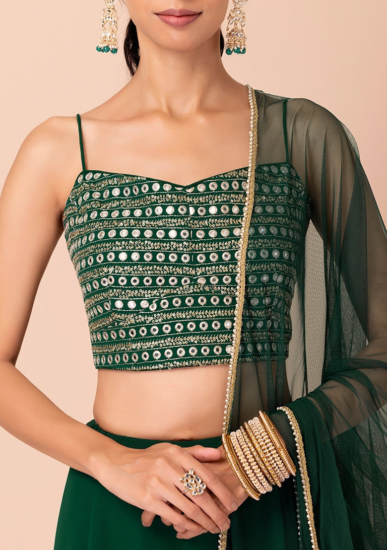 Stunning Dark Green Lehenga Choli | Georgette choli lehenga with dupatta