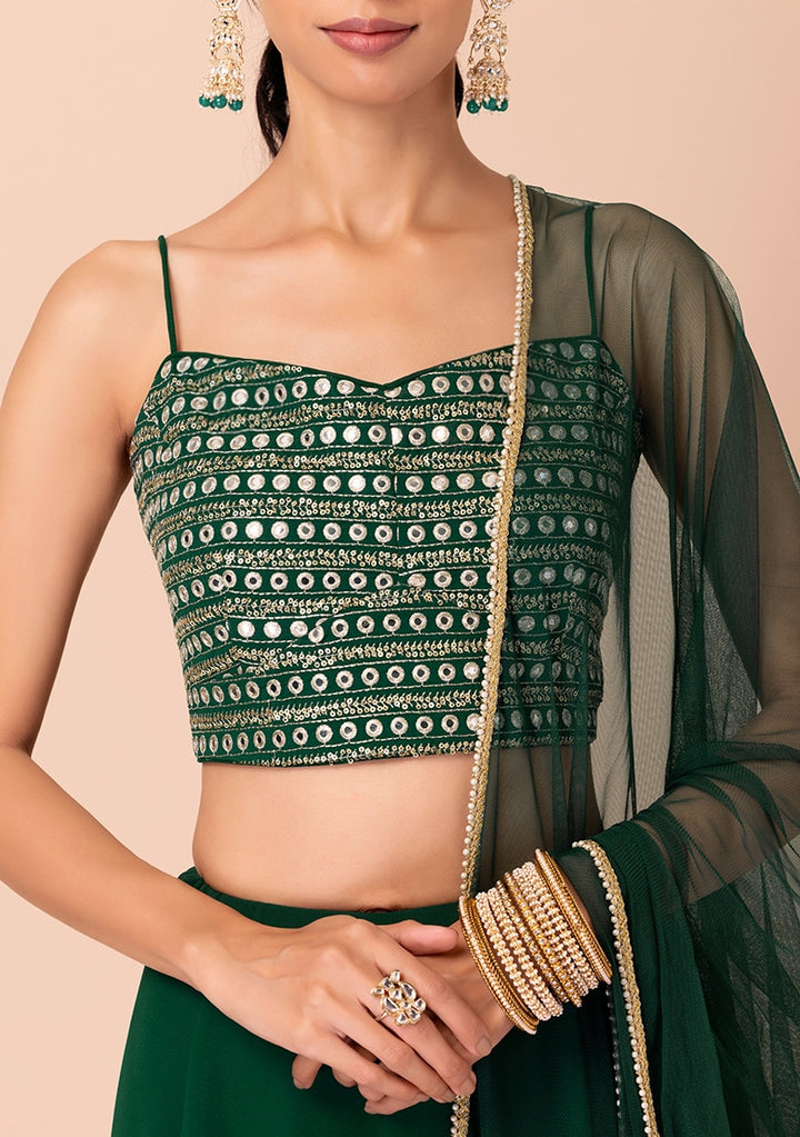 Stunning Dark Green Lehenga Choli | Georgette choli lehenga with dupatta