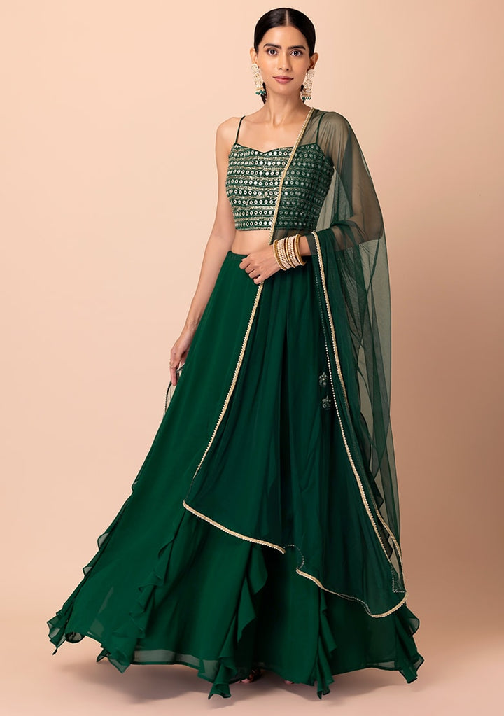 Stunning Dark Green Lehenga Choli | Georgette choli lehenga with dupatta