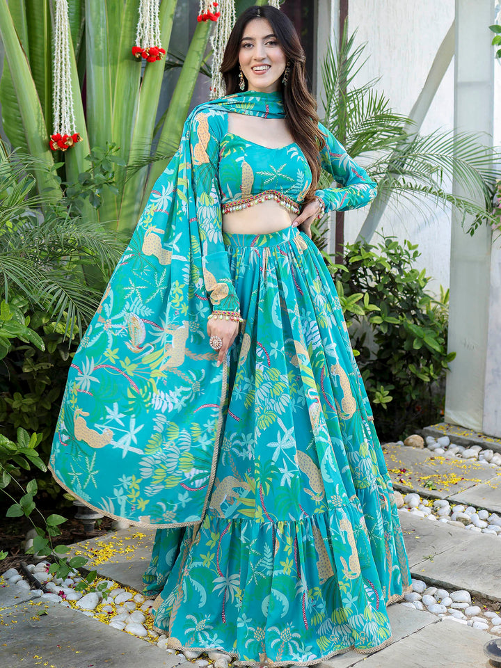 Gorgeous Turquoise Lehenga Choli | Georgette choli lehenga with dupatta