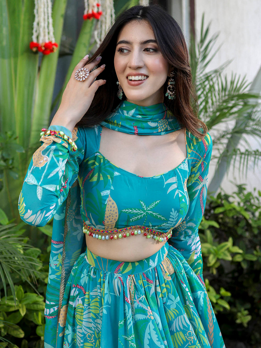 Gorgeous Turquoise Lehenga Choli | Georgette choli lehenga with dupatta