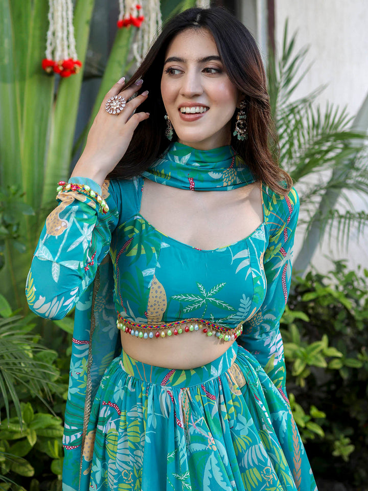 Gorgeous Turquoise Lehenga Choli | Georgette choli lehenga with dupatta