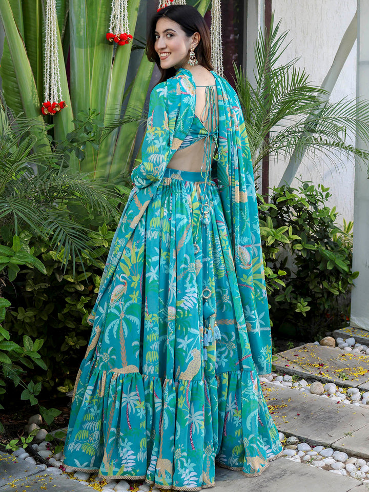 Gorgeous Turquoise Lehenga Choli | Georgette choli lehenga with dupatta