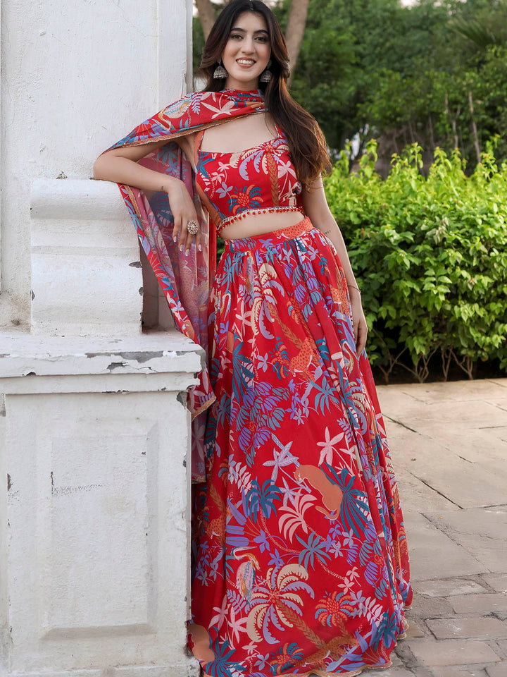 Charming Red Lehenga Choli | Georgette choli lehenga with dupatta