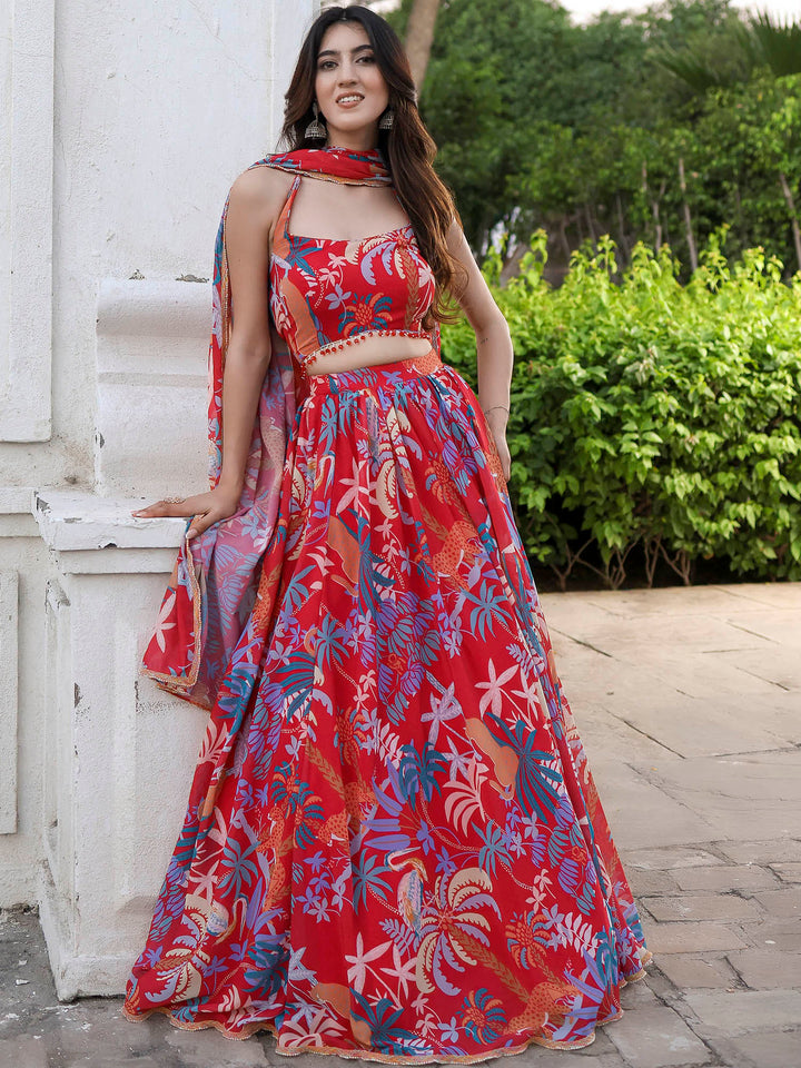 Charming Red Lehenga Choli | Georgette choli lehenga with dupatta