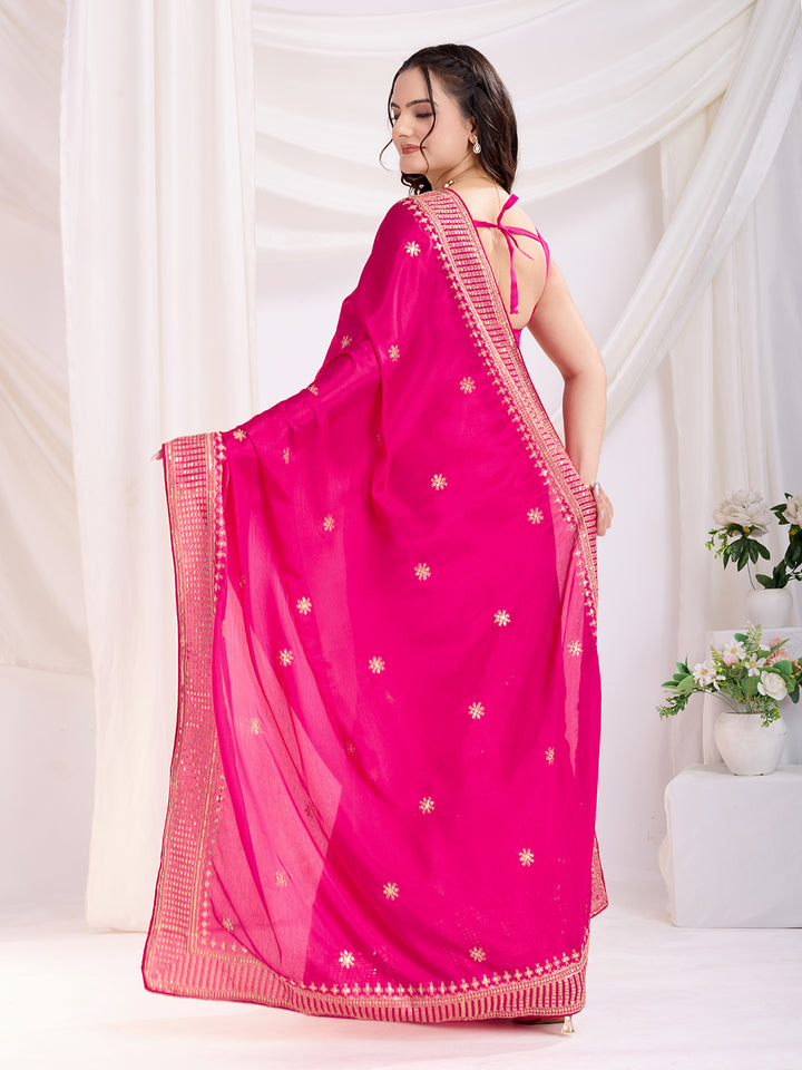 Premium Festive Chinon Silk  Saree | Enriched with Fine Embroidery and Graceful Aesthetic