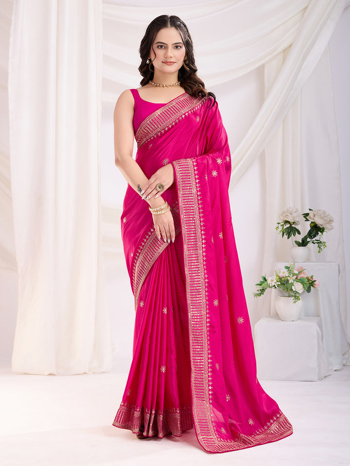 Premium Festive Chinon Silk  Saree | Enriched with Fine Embroidery and Graceful Aesthetic