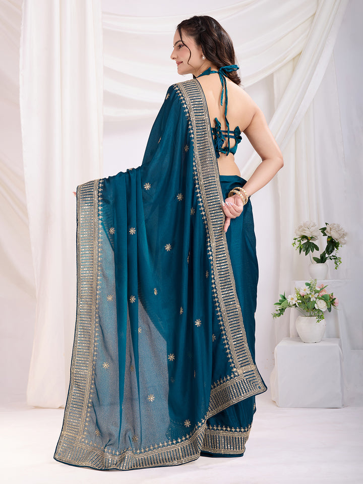 Premium Festive Chinon Silk  Saree | Enriched with Fine Embroidery and Graceful Aesthetic