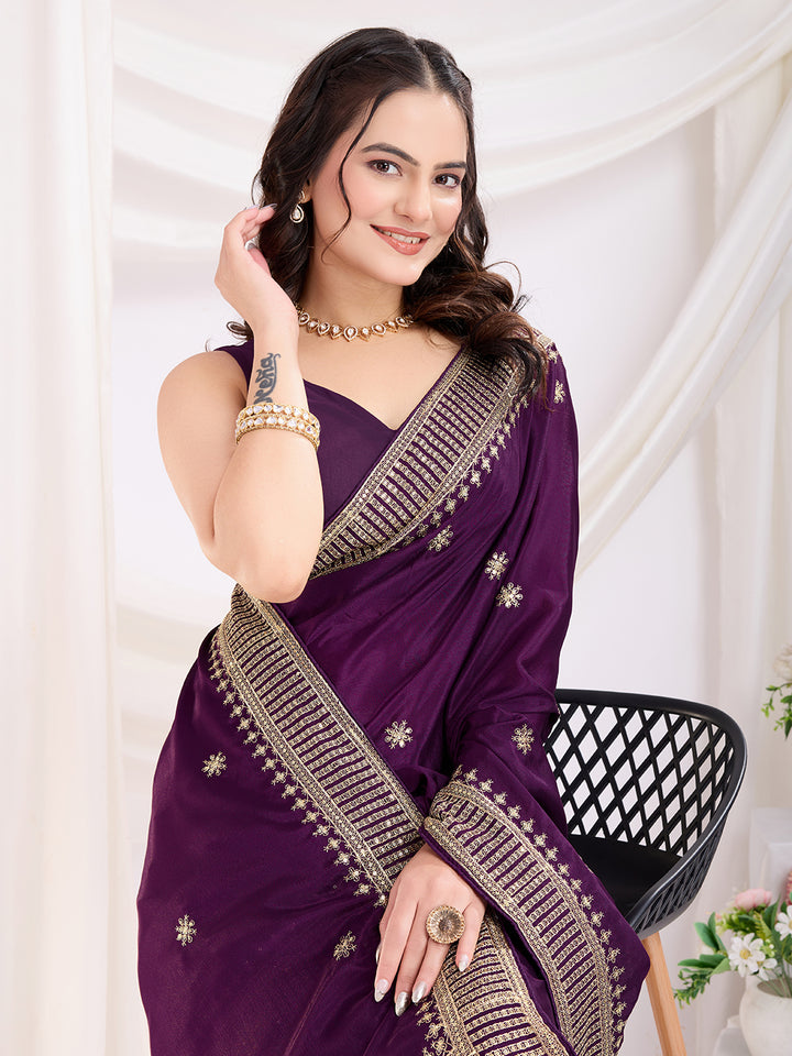 Premium Festive Chinon Silk  Saree | Enriched with Fine Embroidery and Graceful Aesthetic
