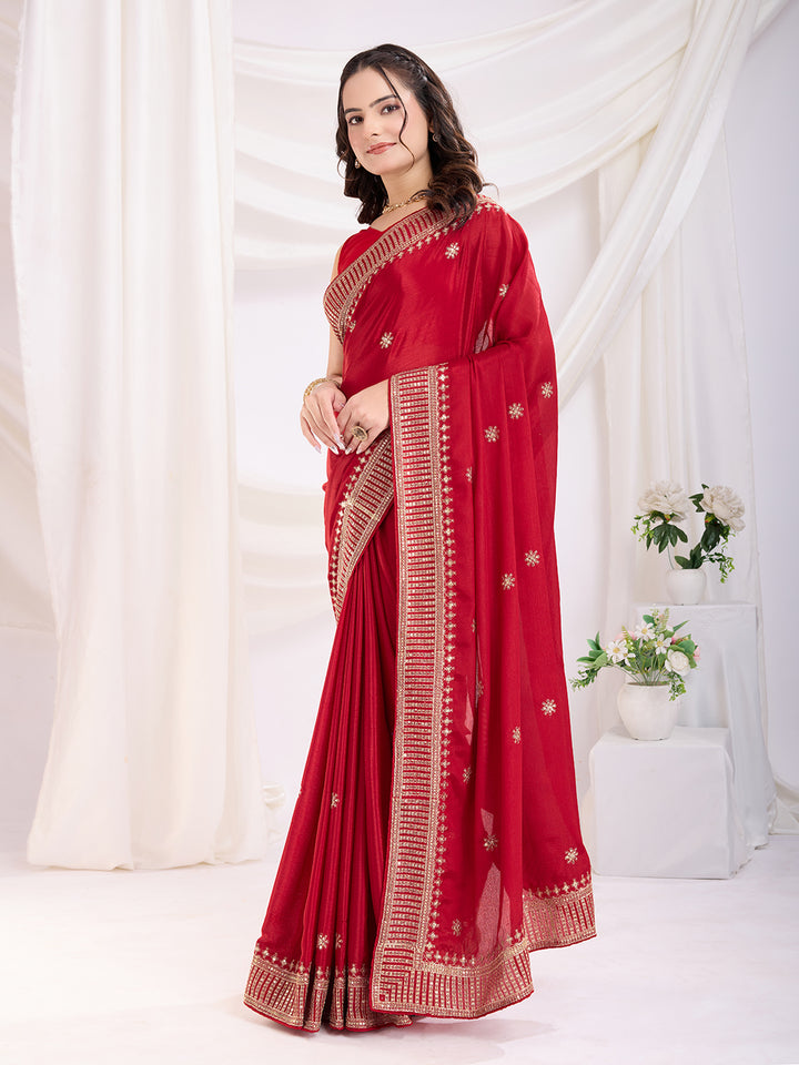 Premium Festive Chinon Silk  Saree | Enriched with Fine Embroidery and Graceful Aesthetic