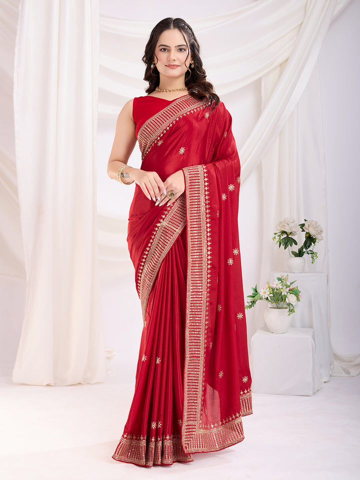 Premium Festive Chinon Silk  Saree | Enriched with Fine Embroidery and Graceful Aesthetic