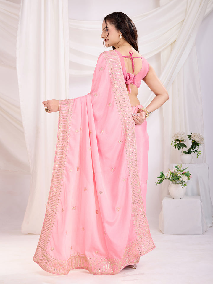 Premium Festive Chinon Silk  Saree | Enriched with Fine Embroidery and Graceful Aesthetic