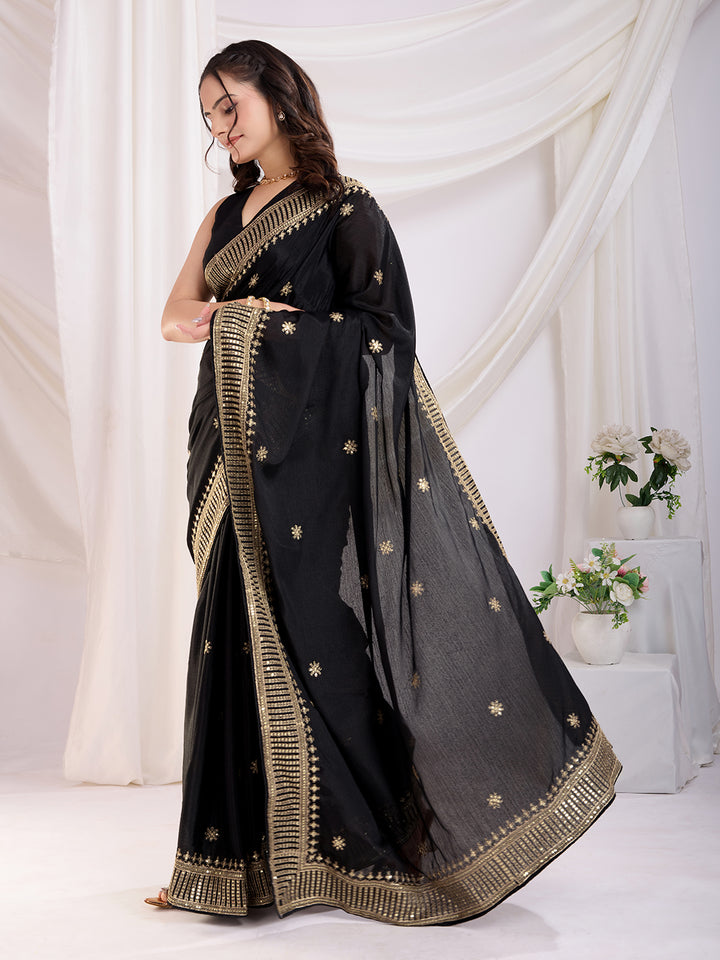 Premium Festive Chinon Silk  Saree | Enriched with Fine Embroidery and Graceful Aesthetic