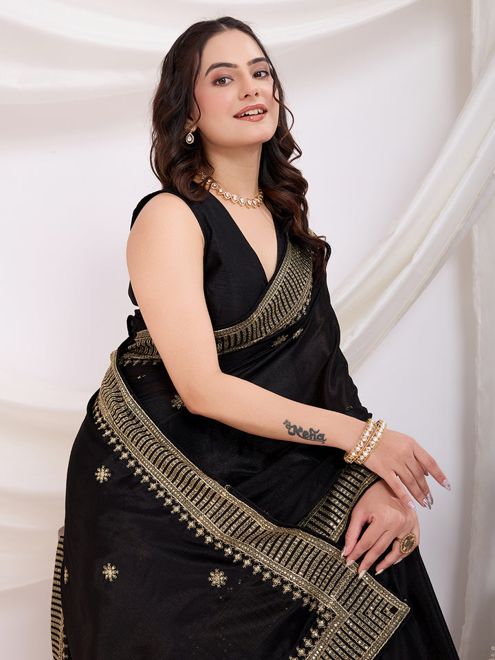 Premium Festive Chinon Silk  Saree | Enriched with Fine Embroidery and Graceful Aesthetic