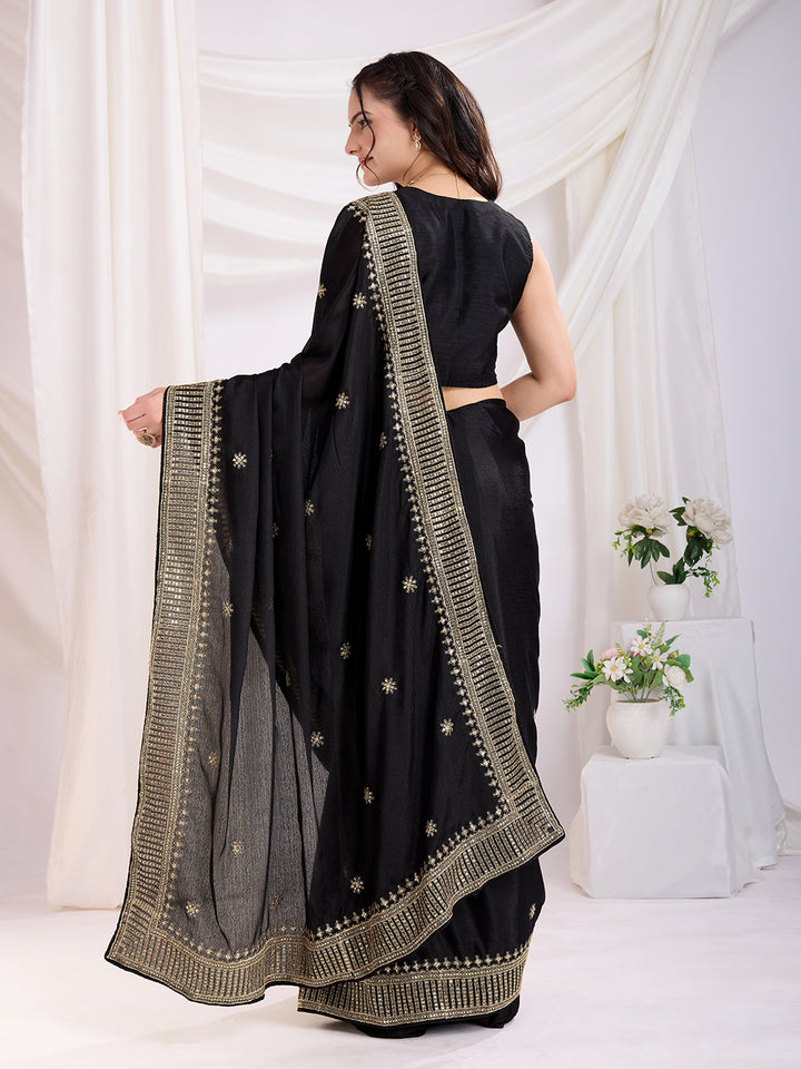 Premium Festive Chinon Silk  Saree | Enriched with Fine Embroidery and Graceful Aesthetic