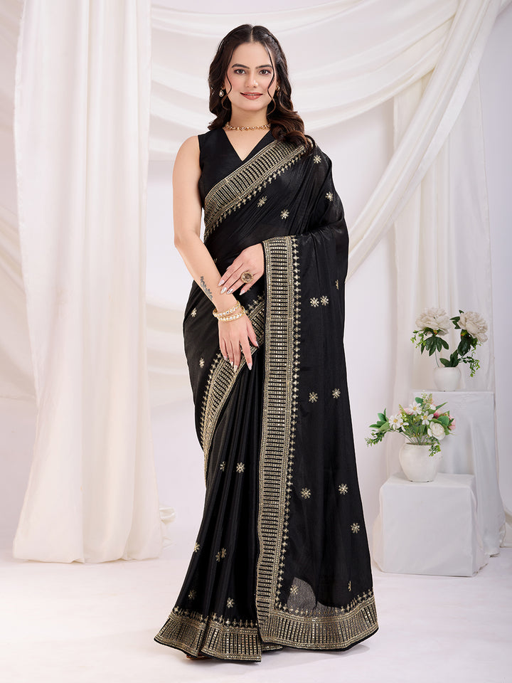 Premium Festive Chinon Silk  Saree | Enriched with Fine Embroidery and Graceful Aesthetic