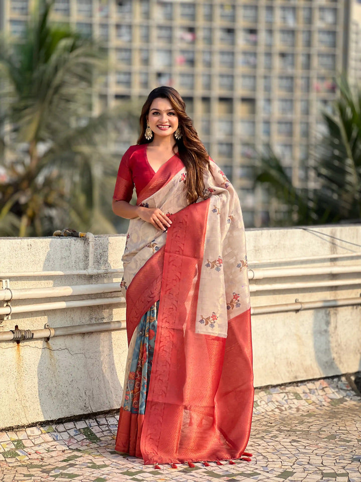 Stylish Wedding Cotton Linen Saree | Perfect for Grand Celebrations and Traditional Gatherings