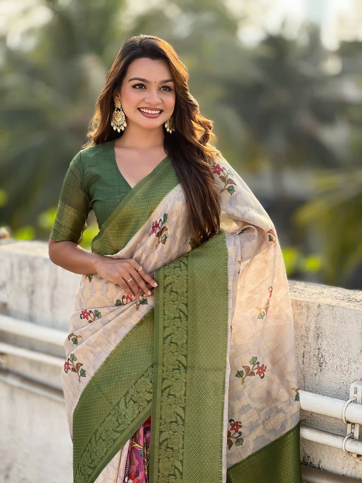 Stylish Wedding Cotton Linen Saree | Perfect for Grand Celebrations and Traditional Gatherings