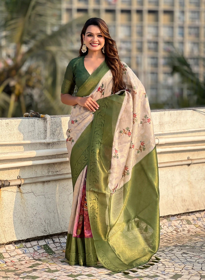 Stylish Wedding Cotton Linen Saree | Perfect for Grand Celebrations and Traditional Gatherings