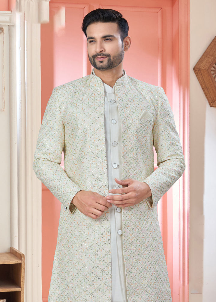 Off-White Art Silk Indo Western | Designer Thread & Sequins Embroidery Work