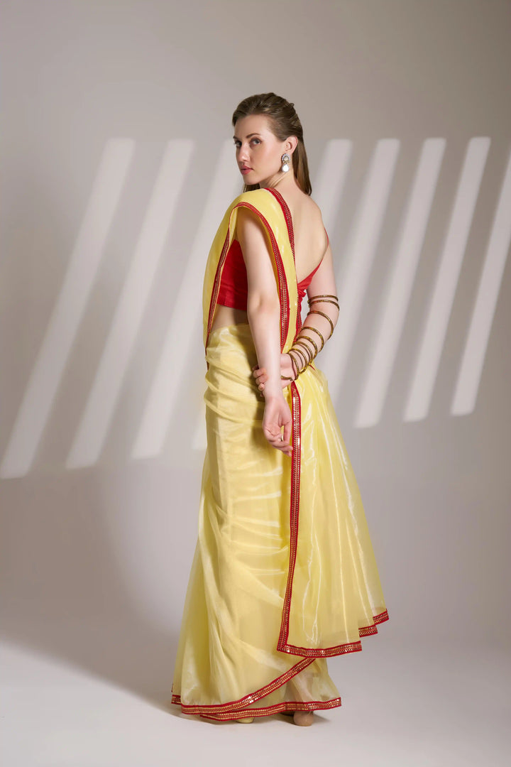 Stunning Yellow Net Saree | Indian Wedding Wear Art Silk Designer Blouse