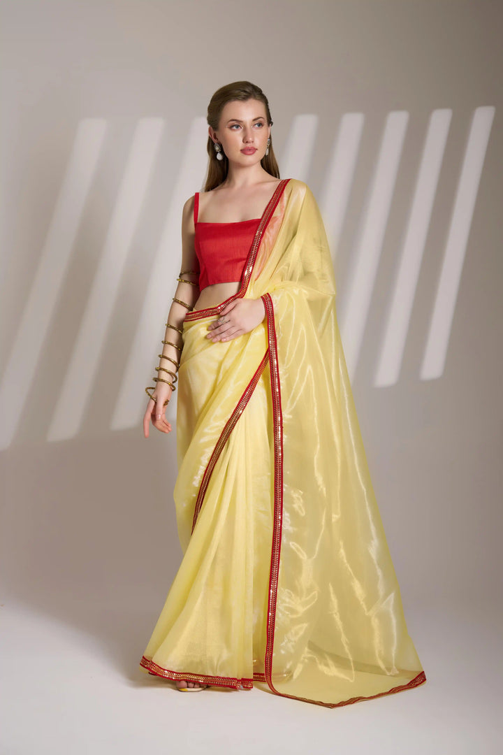 Elite Regal Twill Net Yellow Saree | A Must-Have for Exclusive Festive Wardrobes