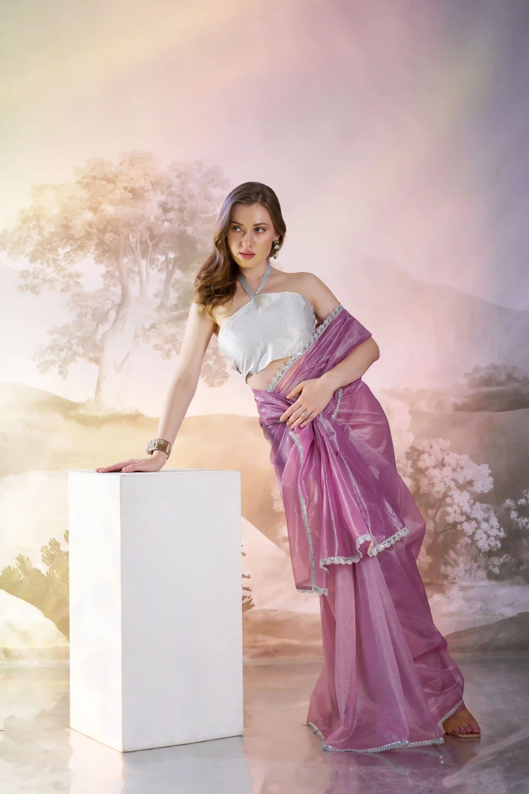 Purple Designer Twill Net Saree | Art Silk Blouse with Solid Fancy Look