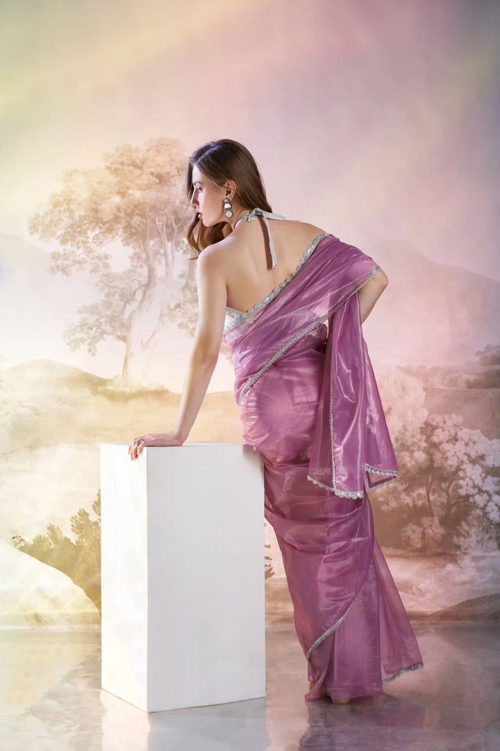 Purple Designer Twill Net Saree | Art Silk Blouse with Solid Fancy Look
