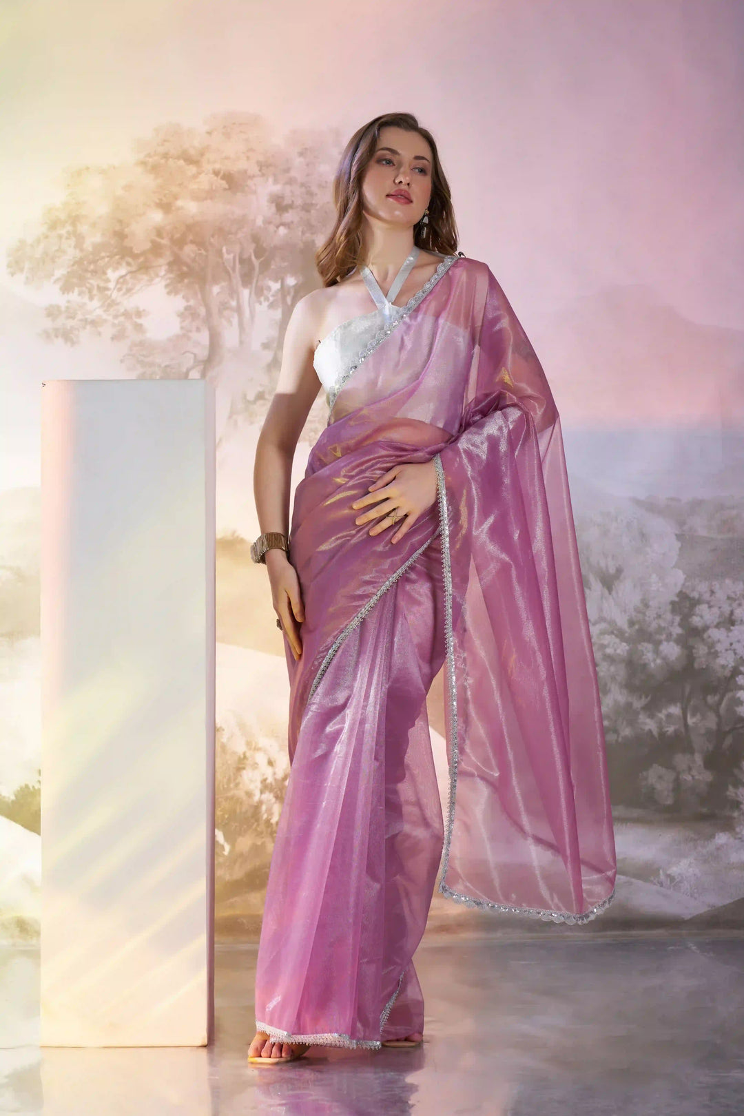 Purple Designer Twill Net Saree | Art Silk Blouse with Solid Fancy Look