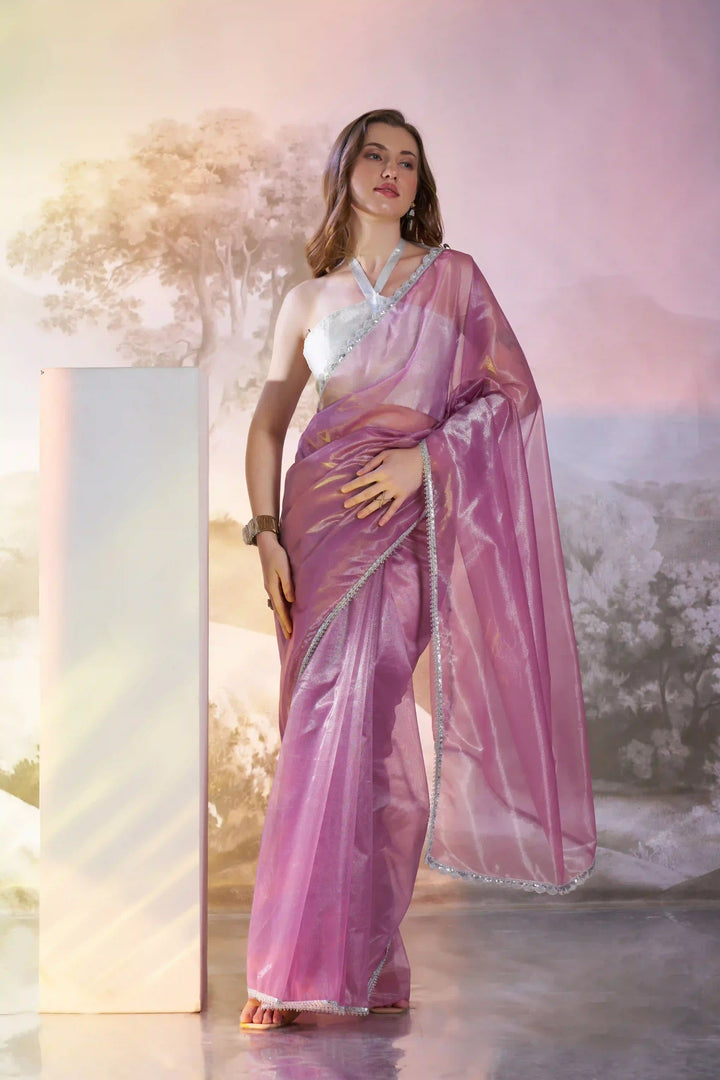 Purple Designer Twill Net Saree | Art Silk Blouse with Solid Fancy Look