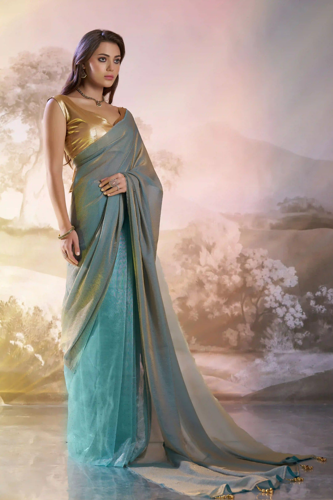Blue Organza Saree | Stylish Art Silk Blouse with Designer Appeal