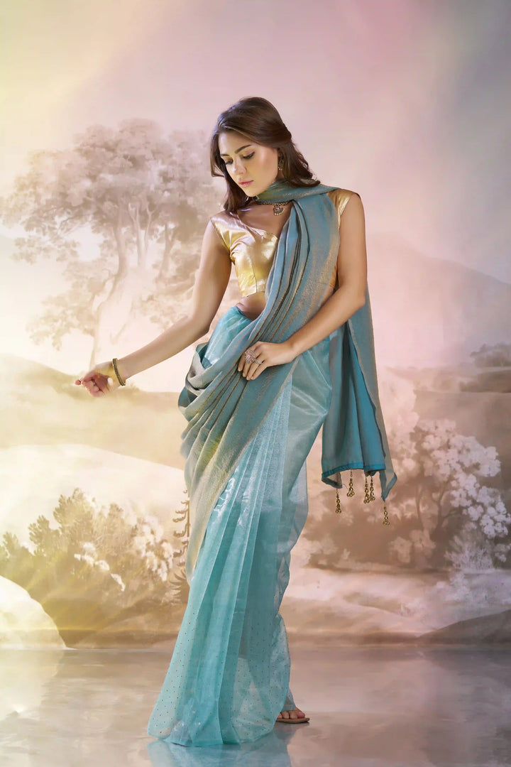 Blue Organza Saree | Stylish Art Silk Blouse with Designer Appeal