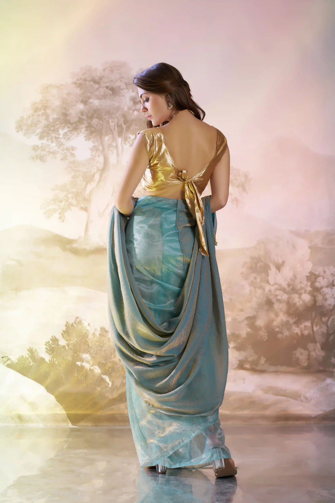 Blue Organza Saree | Stylish Art Silk Blouse with Designer Appeal