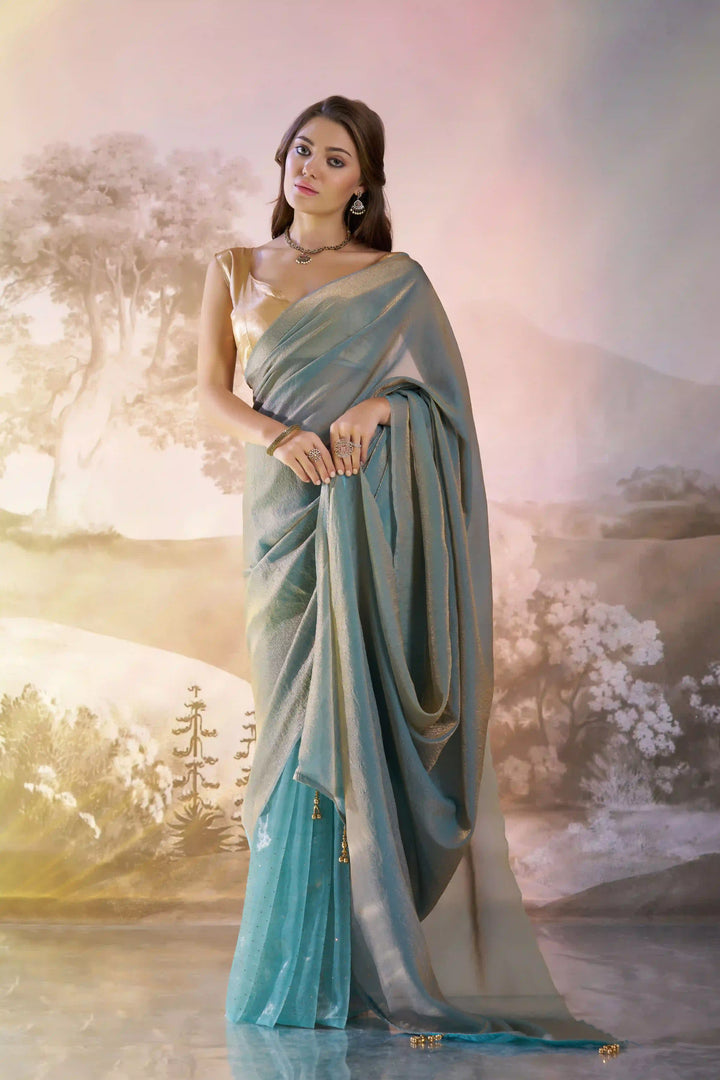 Blue Organza Saree | Stylish Art Silk Blouse with Designer Appeal