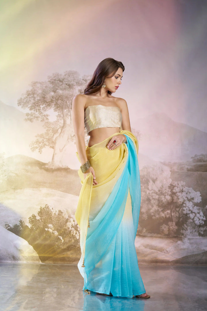 Fancy Crunchy Chiffon Saree | Sky Blue Beauty | Art Silk Blouse Included