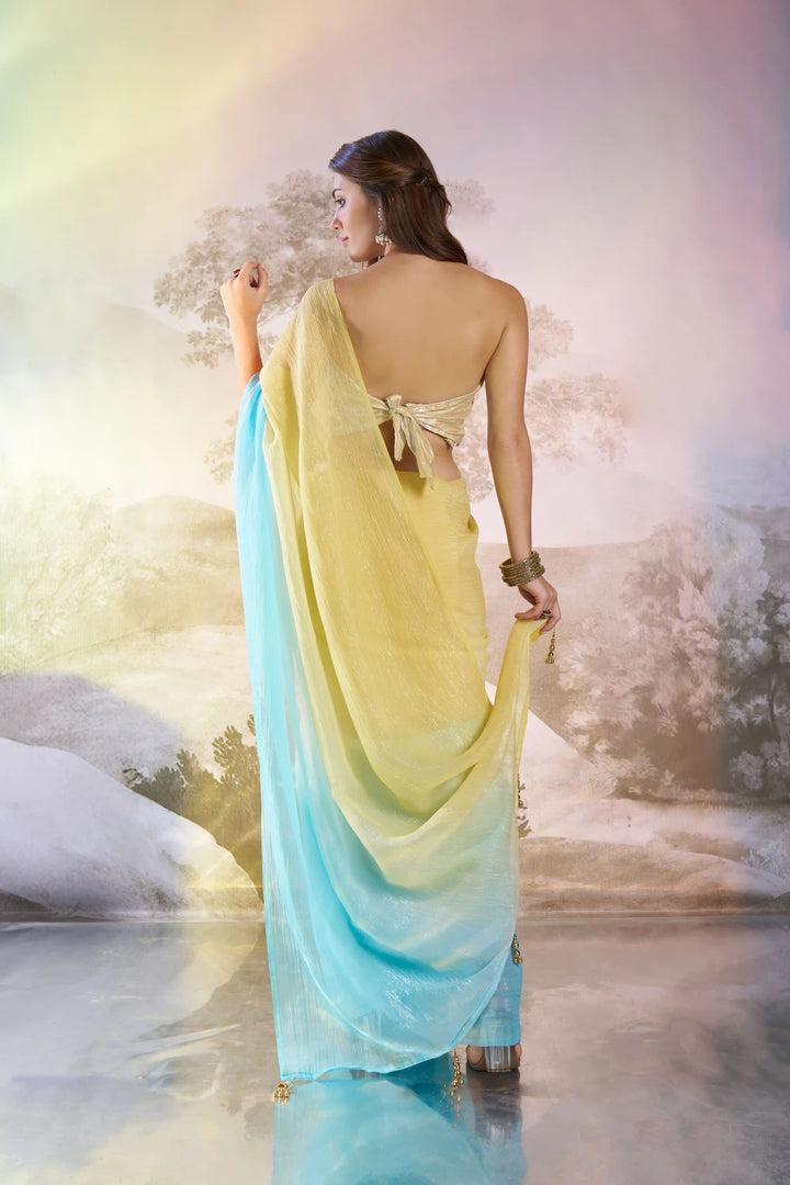 Fancy Crunchy Chiffon Saree | Sky Blue Beauty | Art Silk Blouse Included