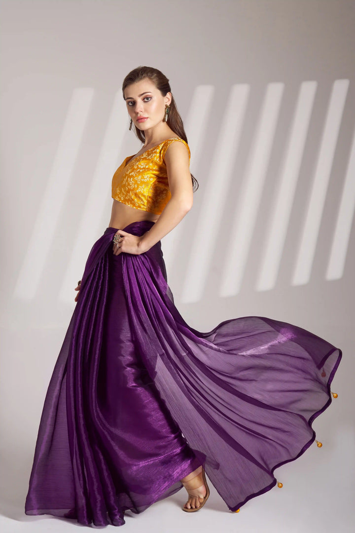 Graceful Violet Organza Saree | Party Ready  Art Silk Blouse with Style