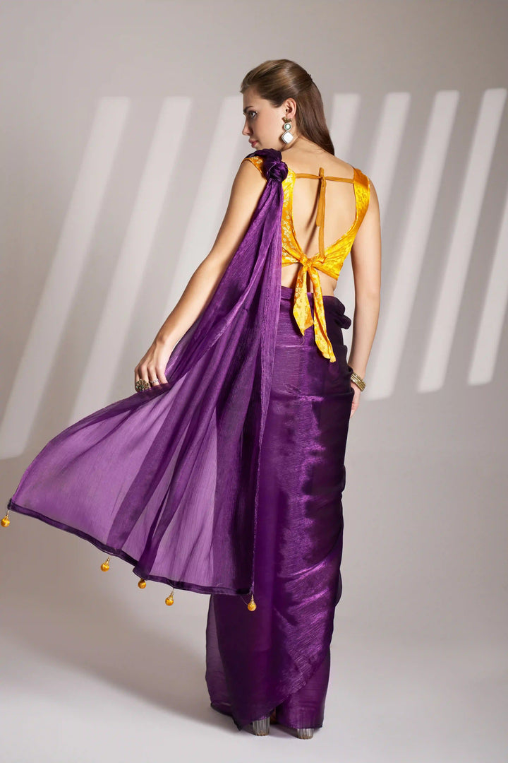 Graceful Violet Organza Saree | Party Ready  Art Silk Blouse with Style