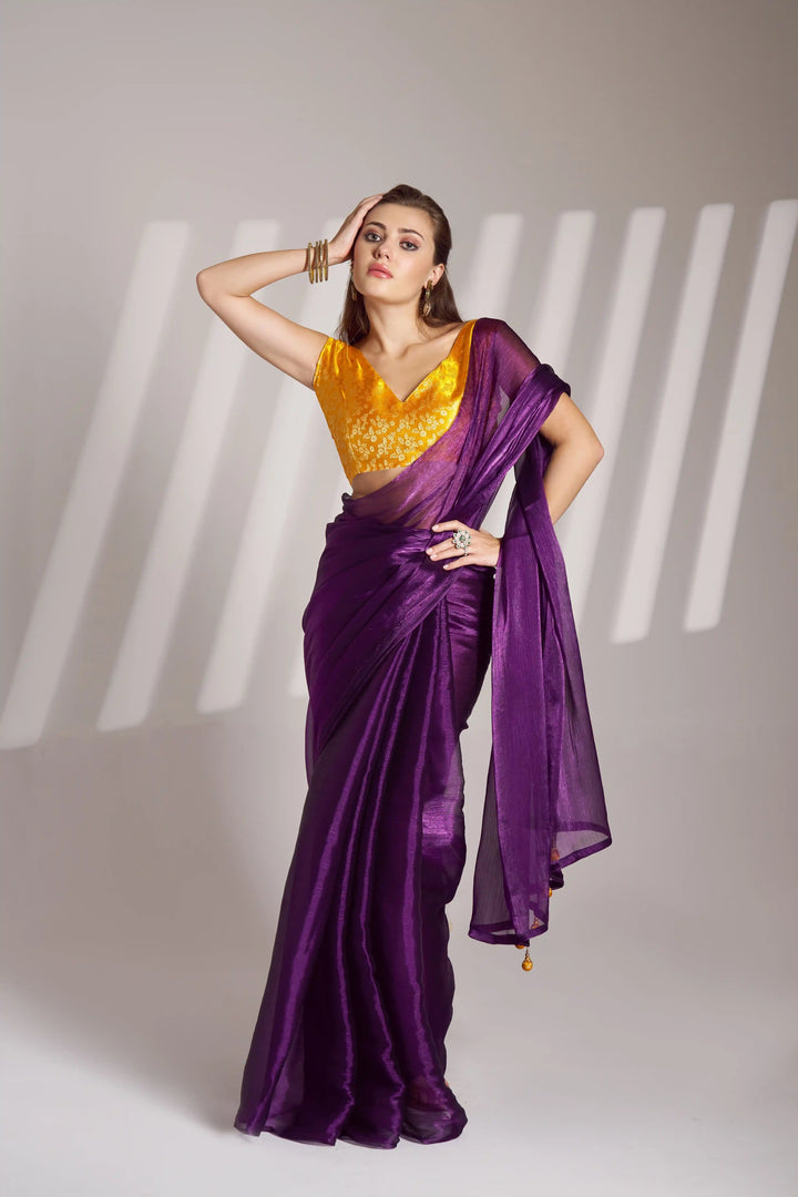 Graceful Violet Organza Saree | Party Ready  Art Silk Blouse with Style