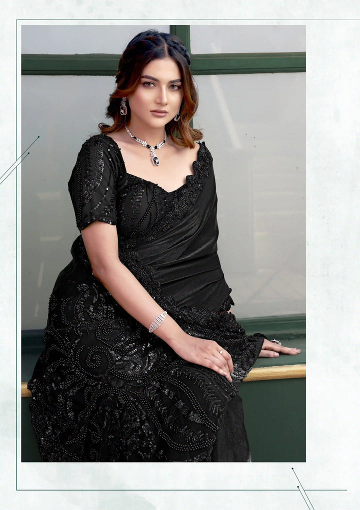 Traditional Elegant Versace Illusion Black Saree | Intricately Crafted for Cultural and Festive Excellence