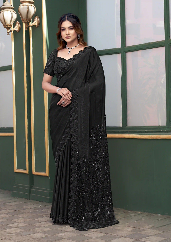 Traditional Elegant Versace Illusion Black Saree | Intricately Crafted for Cultural and Festive Excellence
