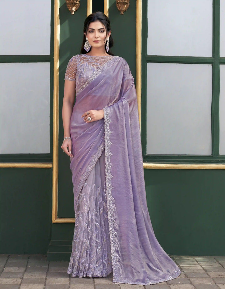 Glamorous Lavender Saree | Designer Sequins Embroidery & Beads Stone Work