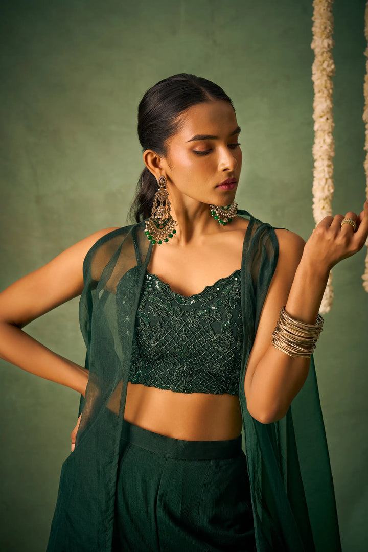 Party Wear Indo Western Sharara | Chic Chinon & Organza Cape Dupatta