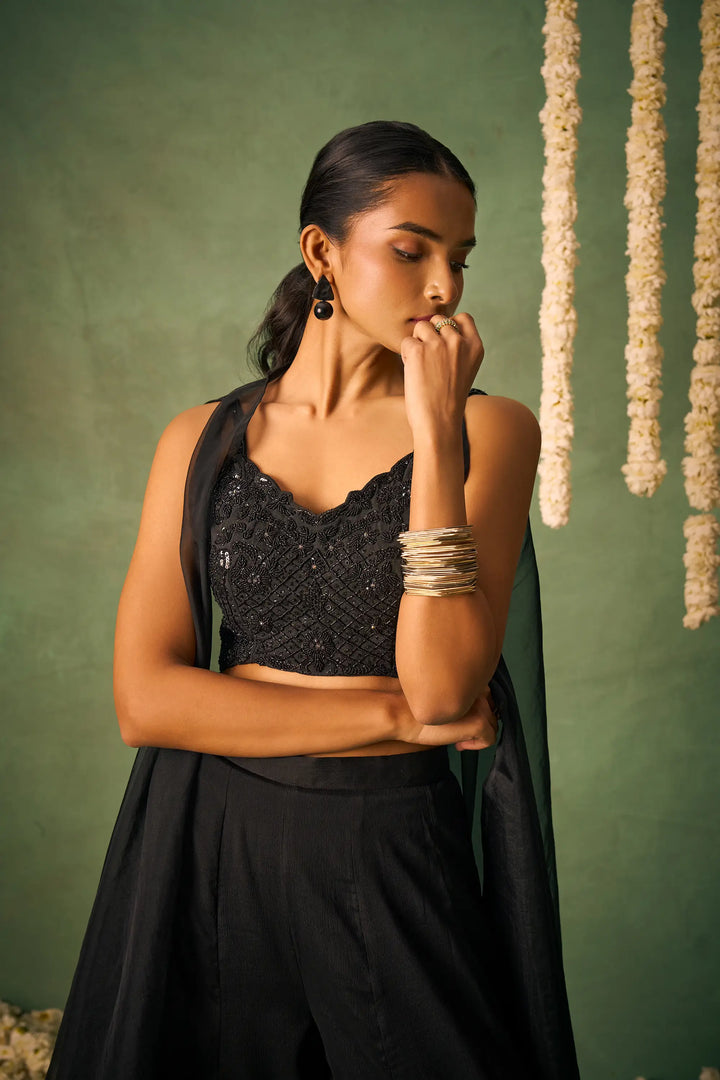 Party Wear Indo Western Sharara | Chic Chinon & Organza Cape Dupatta