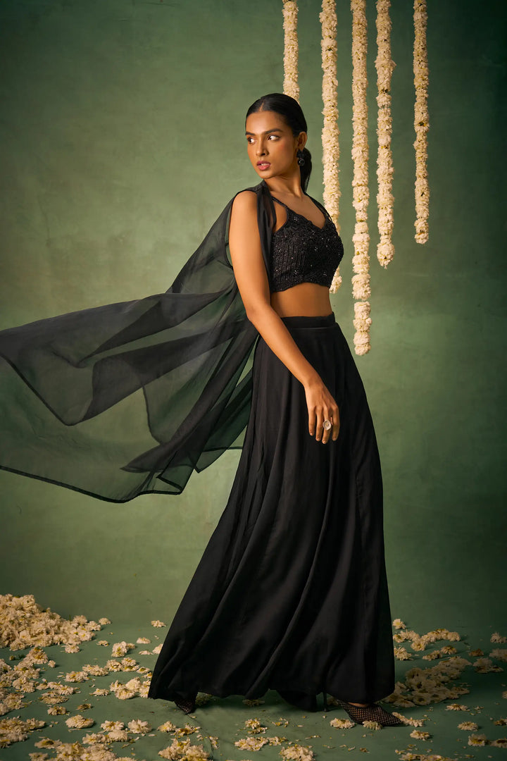 Party Wear Indo Western Sharara | Chic Chinon & Organza Cape Dupatta