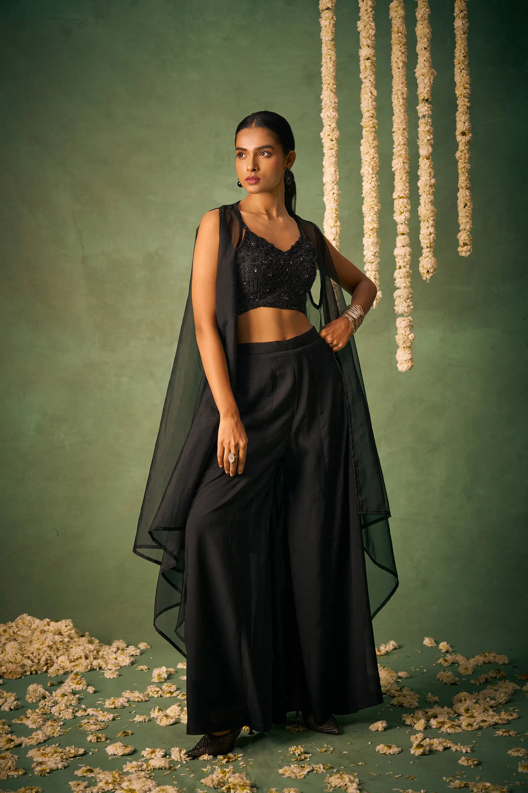 Party Wear Indo Western Sharara | Chic Chinon & Organza Cape Dupatta