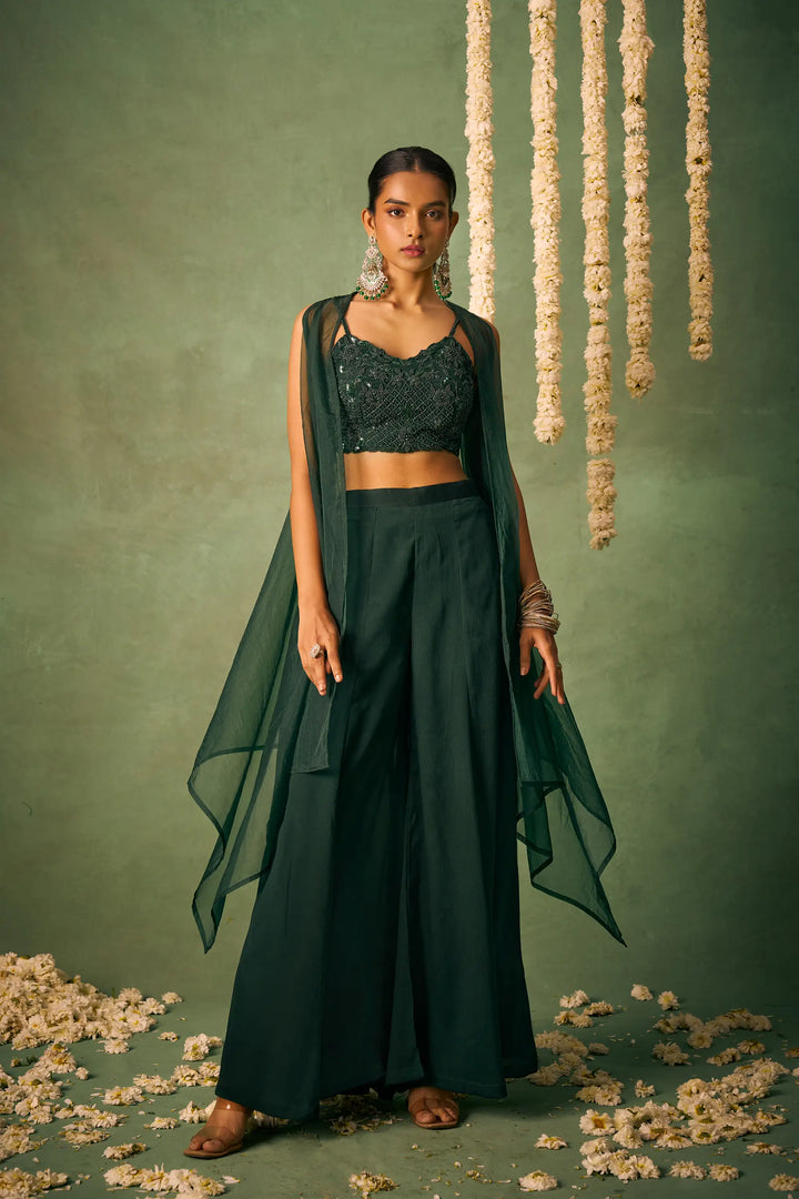 Party Wear Indo Western Sharara | Chic Chinon & Organza Cape Dupatta