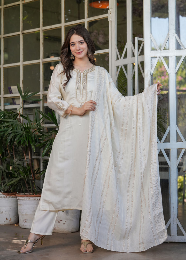 Cultural Fusion Viscose Chanderi  Salwar Kameez | Handcrafted with Intricate Details for Timeless Appeal
