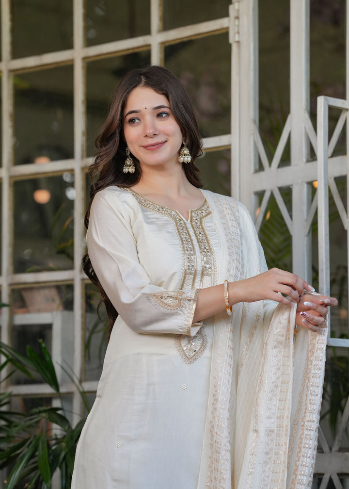 Cultural Fusion Viscose Chanderi  Salwar Kameez | Handcrafted with Intricate Details for Timeless Appeal